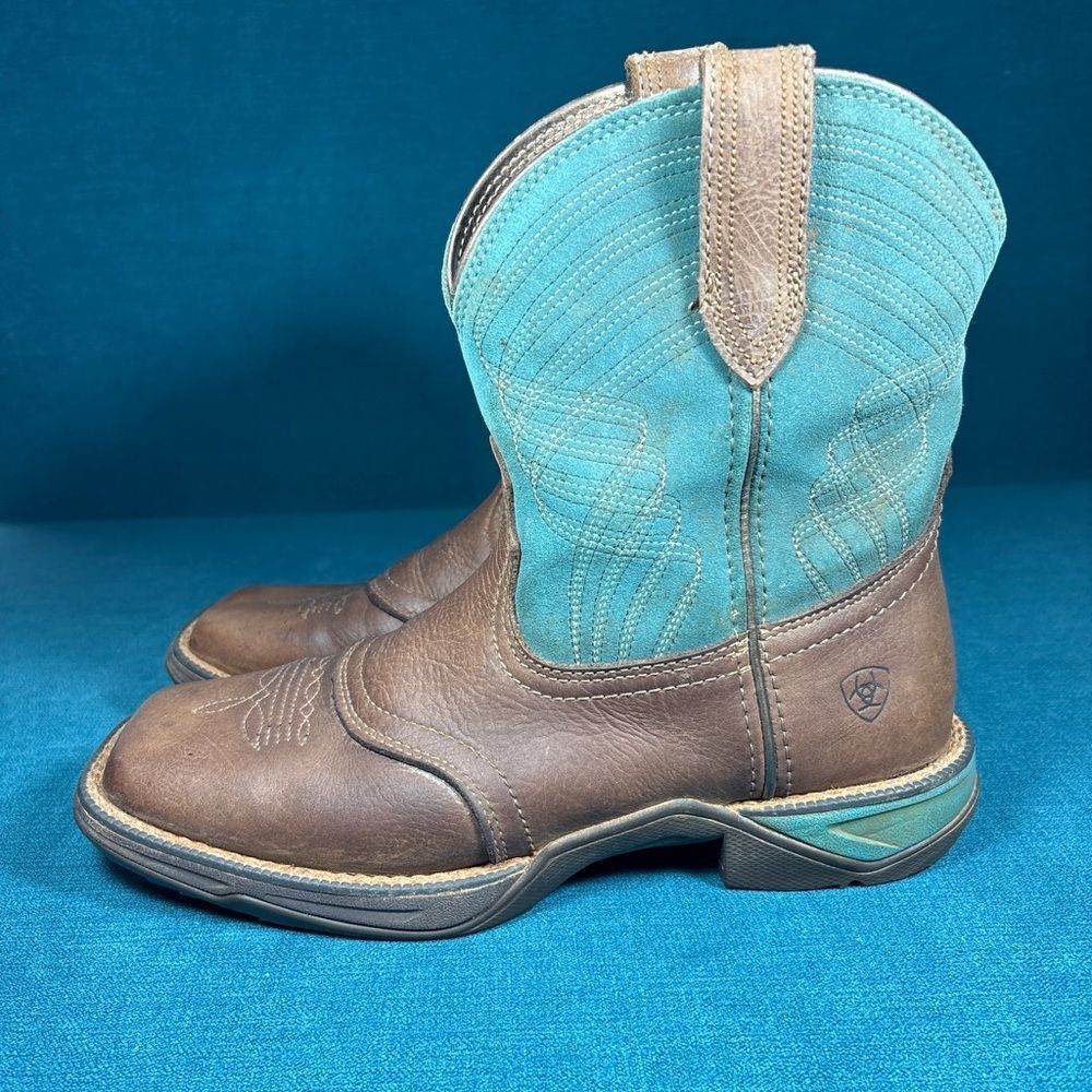 Ariat Brown Leather & Turquoise Western Ankle Boots